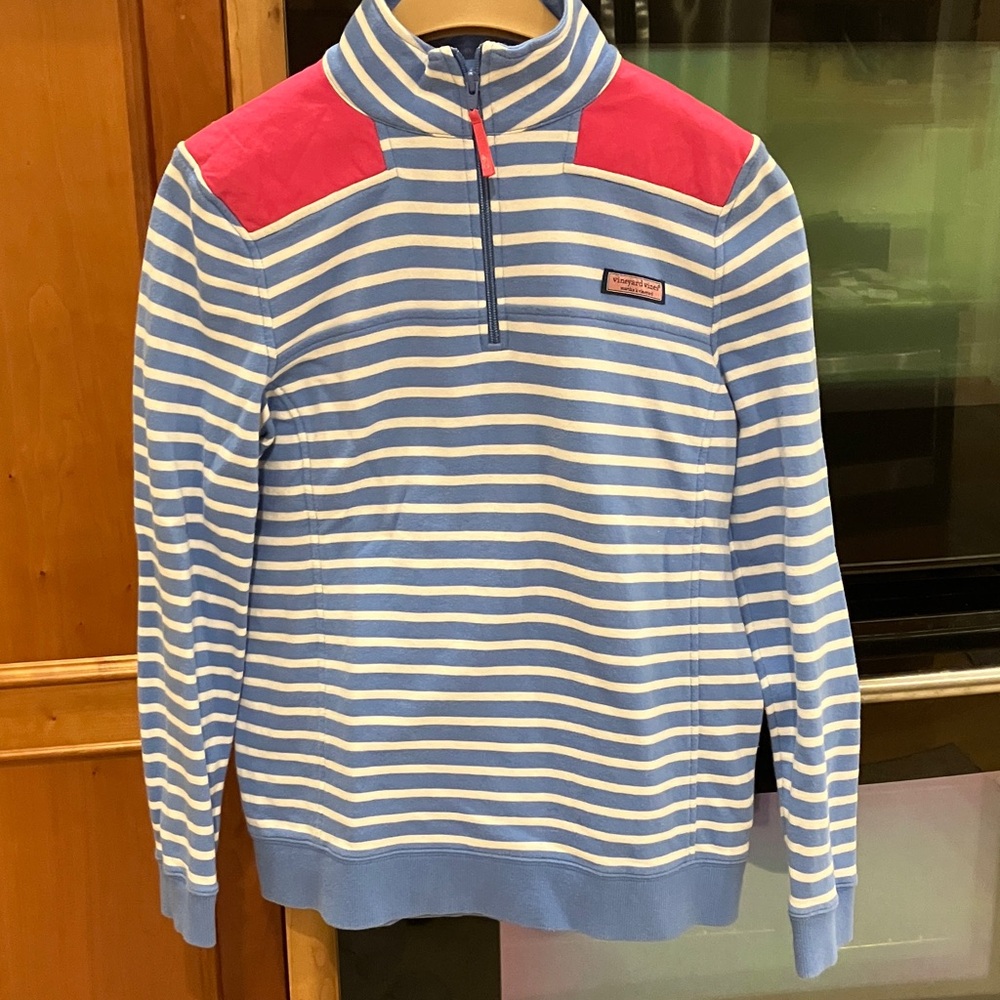 Vineyard Vines Blue and White Striped 1/4 Zip-Up Top
Size S